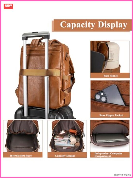Women\'s Large PU Leather Travel Backpack Purse with Laptop Sleeve and Luggage